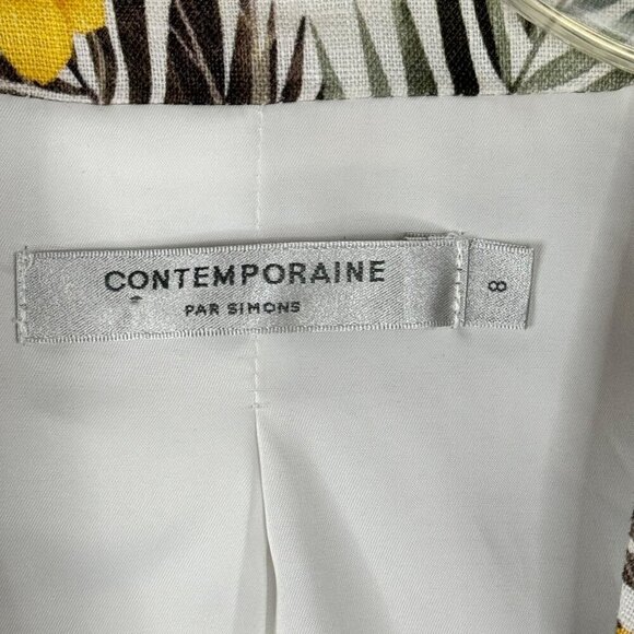 Contemporaine Par Simons Linen Tropical Floral Hawaiian Lined Blazer Size 8 EUC - Picture 5 of 8